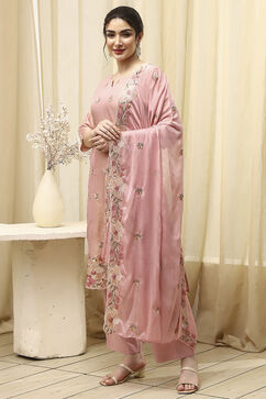 Coral Tissue Machine Embroidered Unstitched Suit Set image number 4