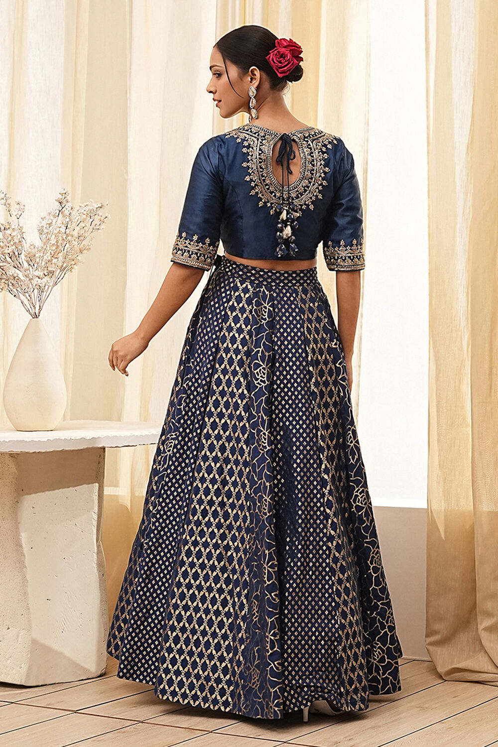Blue Embroidered Festive Lehenga Set image number 4