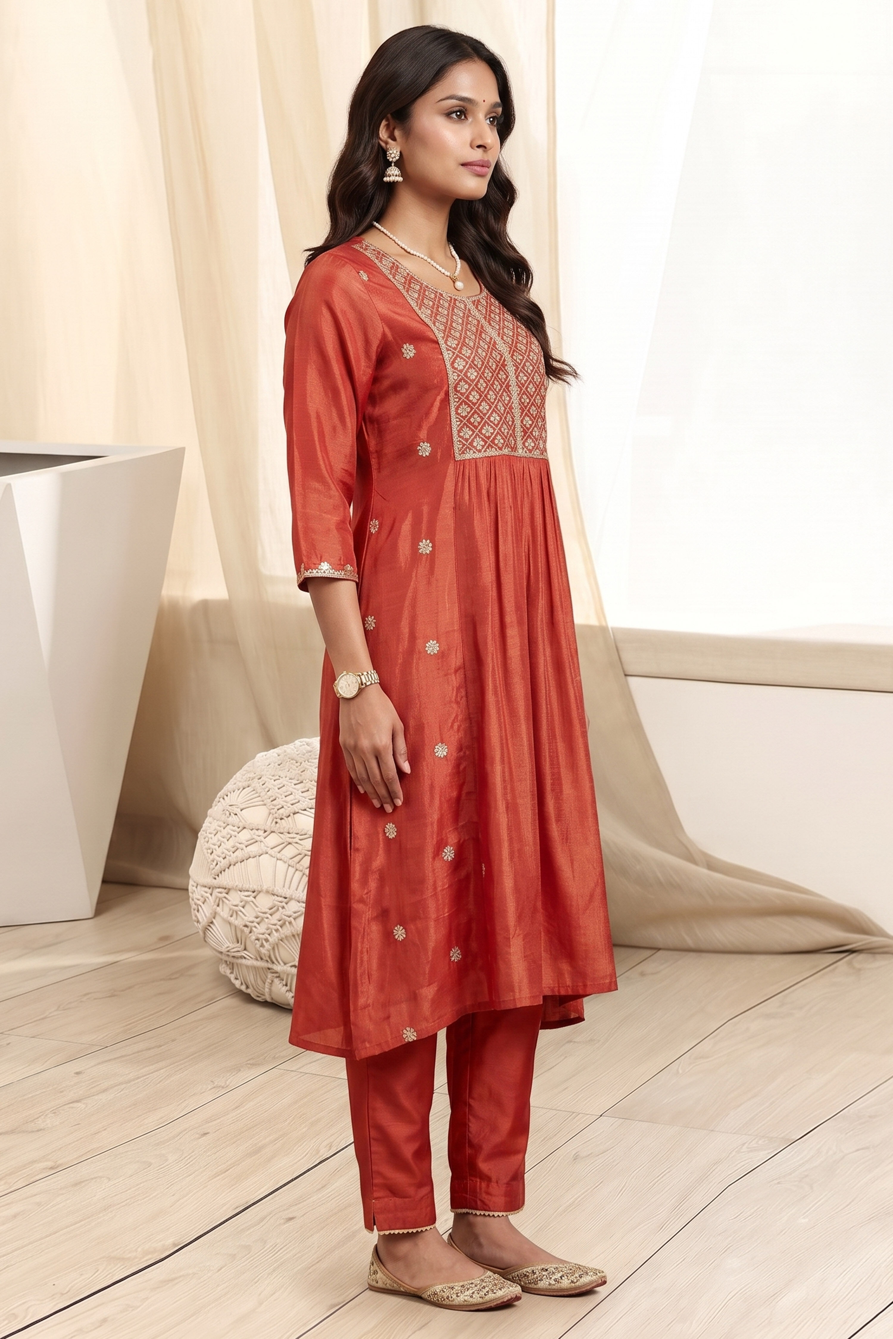 Yellow Polyester A Line Kurta image number 4