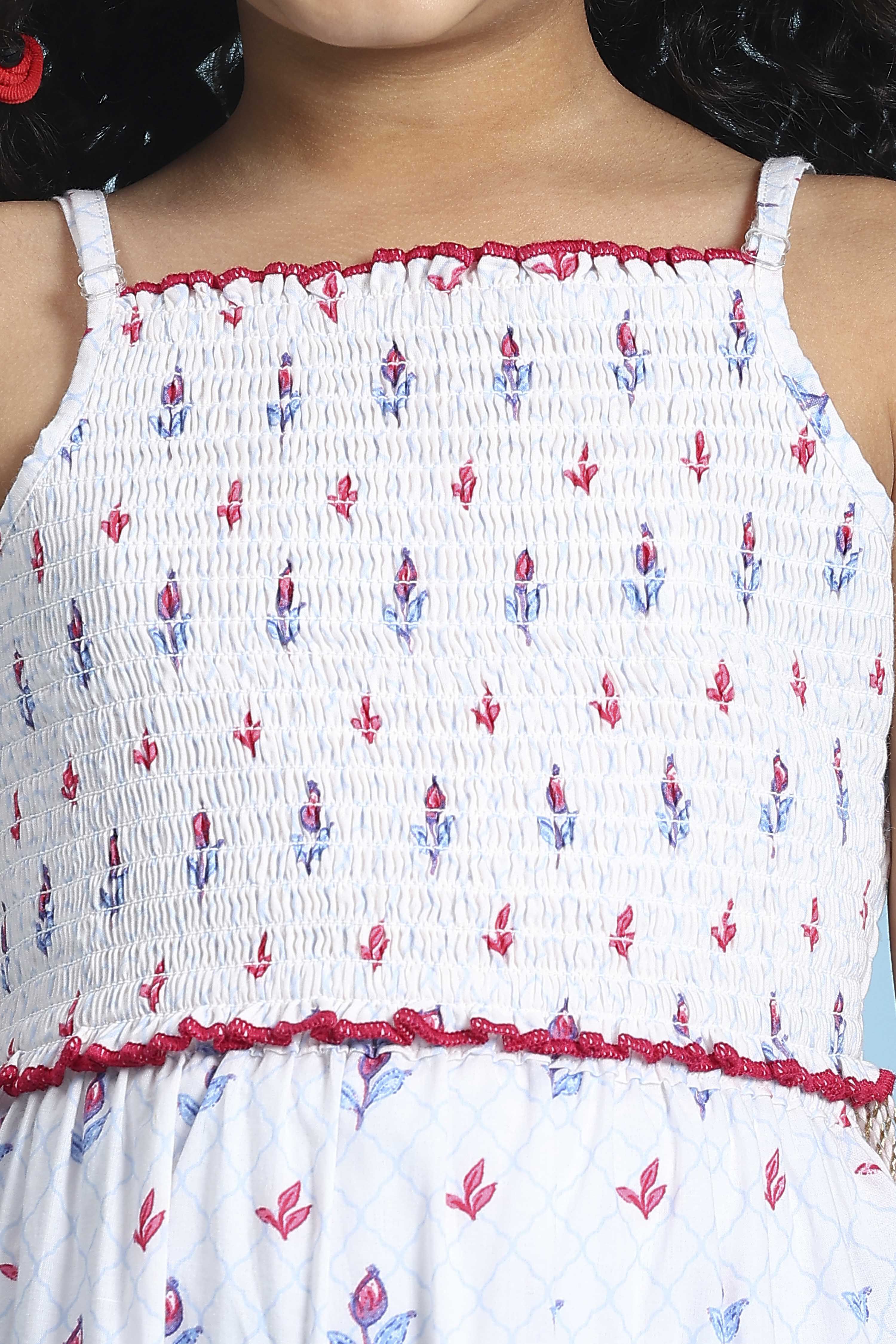 White Cotton Printed Regular Lehenga Set image number 1