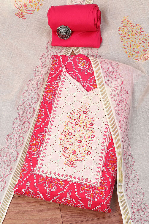 Pink Cotton Unstitched Suit Set image number 0