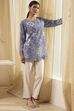 Blue Floral Printed Short Straight Kurta image number 0