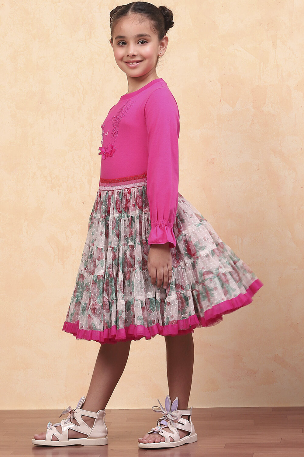 Pink Cotton Floral Top and Short Skirt Set image number 3