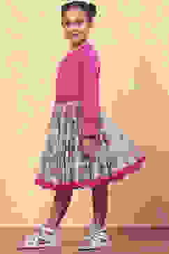 Pink Cotton Floral Top and Short Skirt Set image number 3