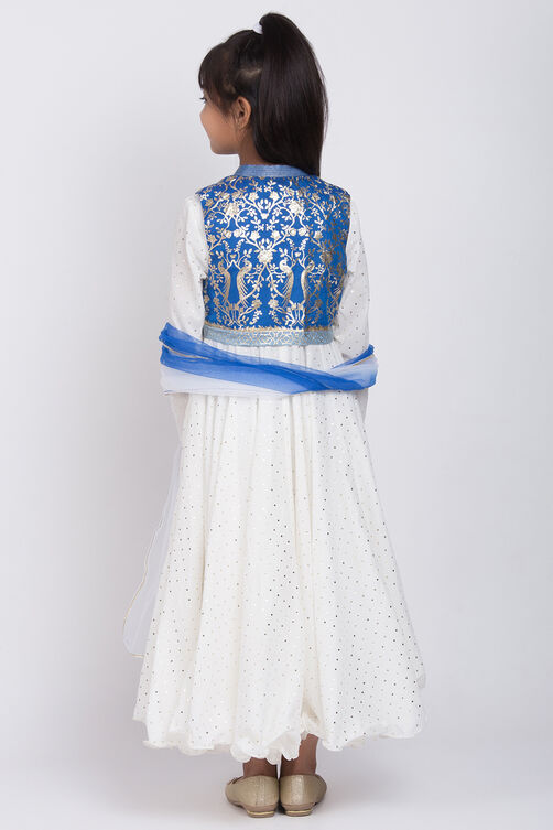 Off White Cotton Anarkali Kurta Churidar Suit Set image number 6