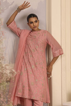 Pink Silk A-Line Embroidered Suit Set image number 1