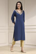Blue Solid Straight Kurta image number 4
