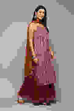 Red Cotton Straight Printed Kurta Sharara Suit Set image number 6