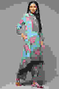 Turquoise Rayon Asymmetric Kurta Palazzo 2 Piece Set image number 0