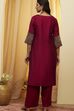 Wine Viscose Blend Straight Suit Set image number 4