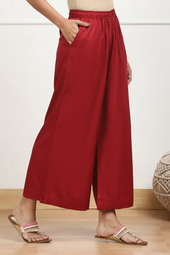 Maroon Viscose Solid Straight Palazzo image number 3