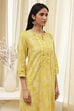 Yellow Cotton Printed Straight Kurta image number 1