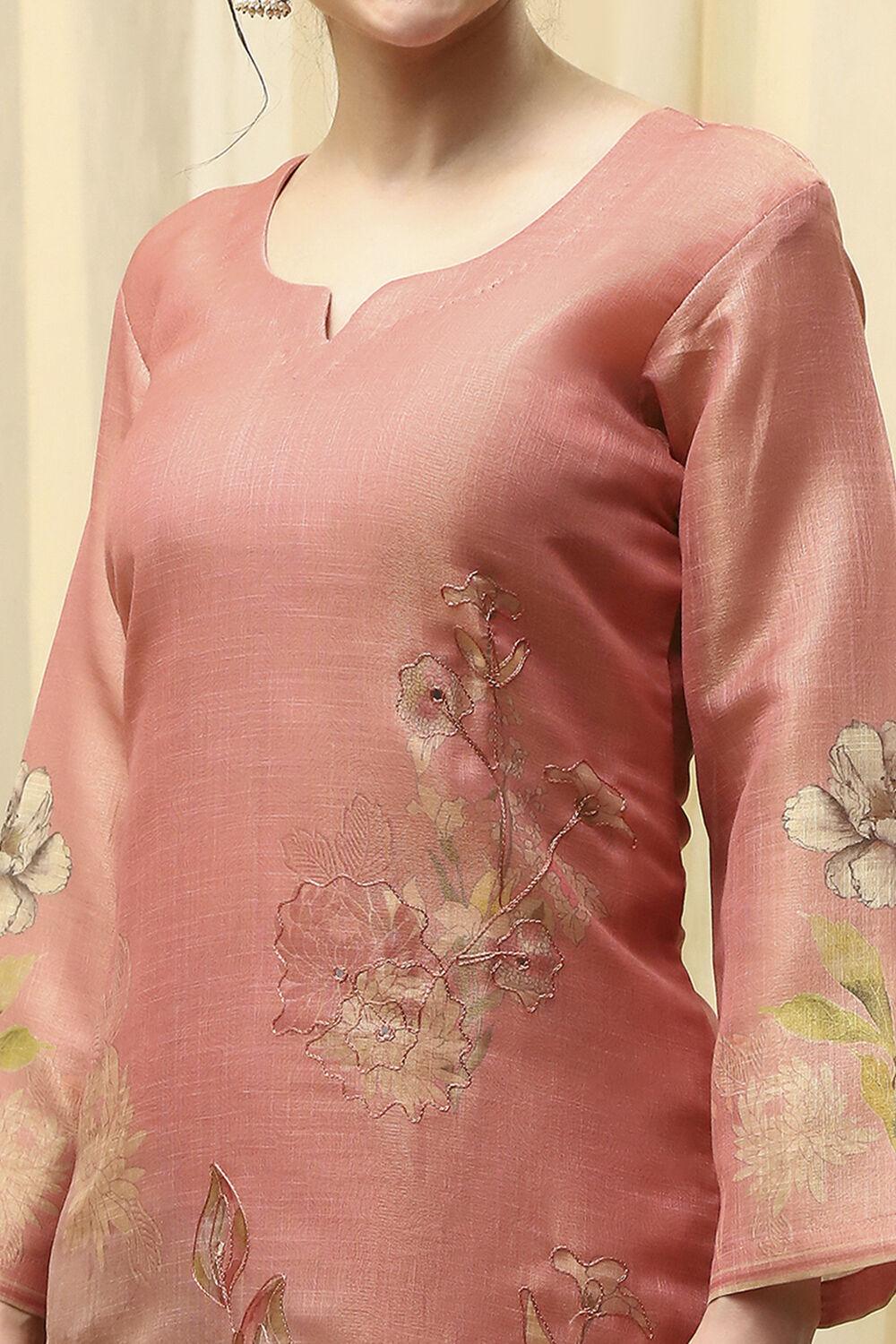 Maroon Linen Printed Embroidered Unstitched Suit Set image number 2