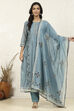Yellow Chanderi Printed Unstitched Suit Set image number 1