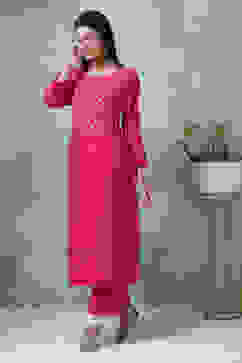 Fuchsia Rayon Straight Kurta Pants Set image number 5