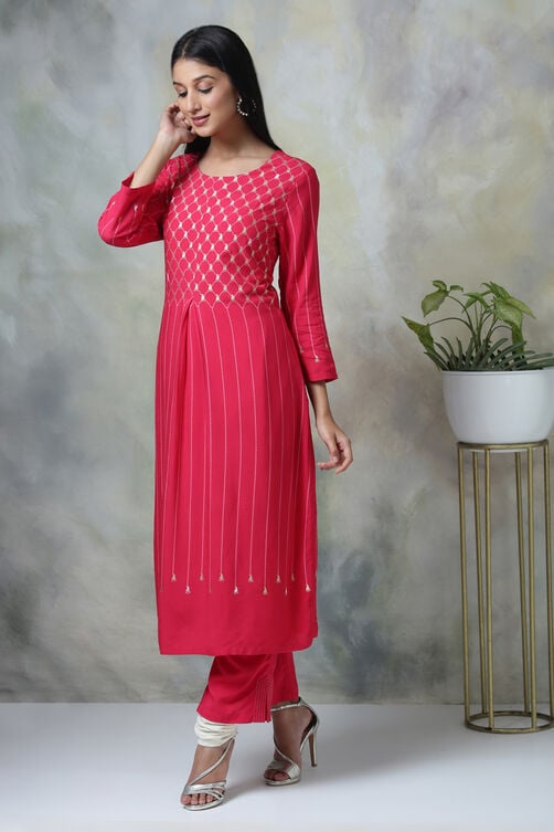 Blue Rayon Straight Kurta Pants Set image number 5