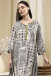 Ivory and Grey Printed Straight Kurta image number 6