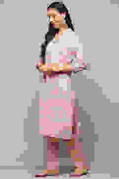 Pink Cotton Straight Kurta image number 2