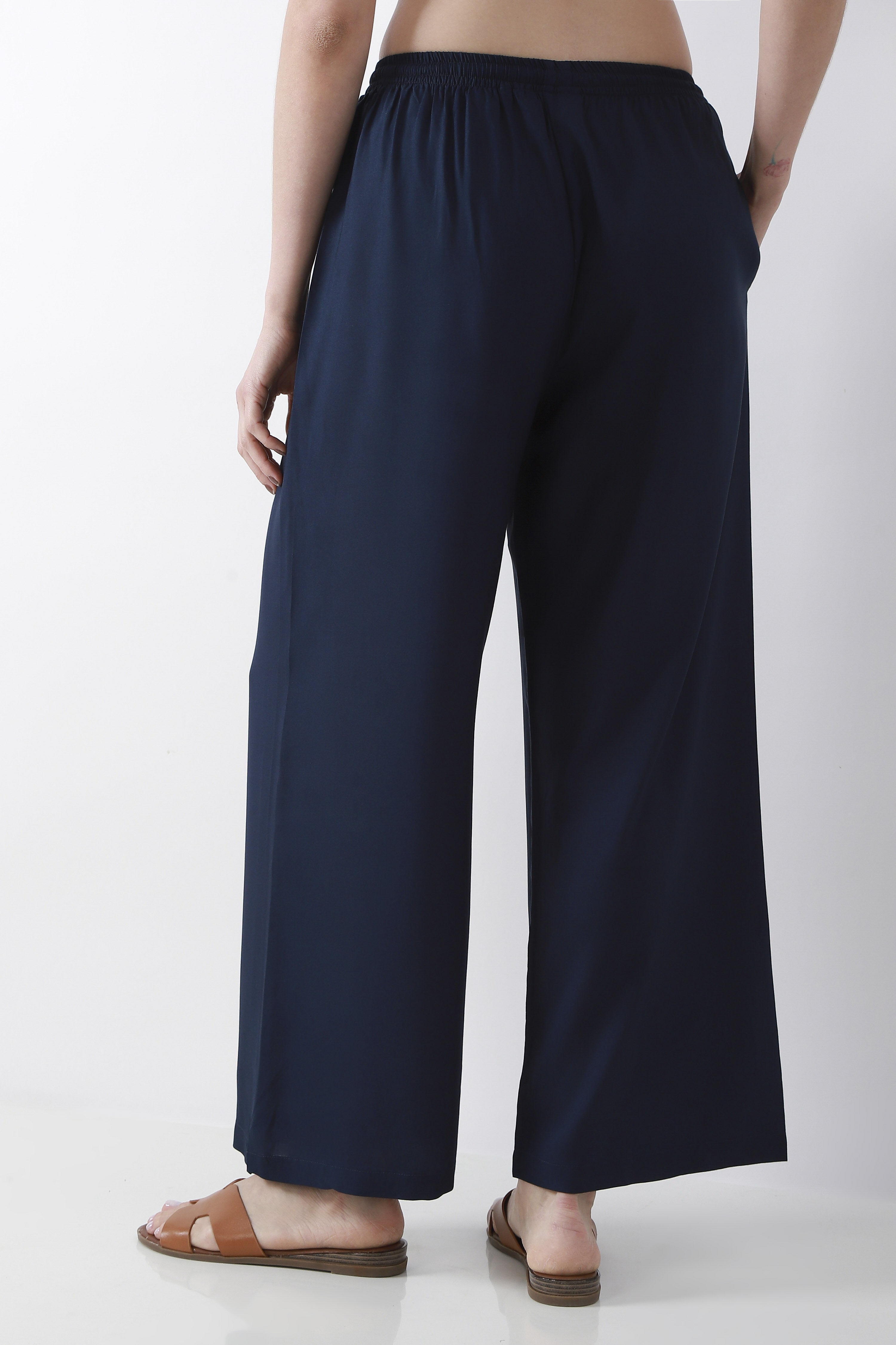 Blue Viscose Rayon Straight Palazzos image number 5