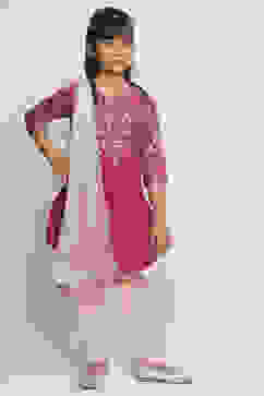 Blue and White Cotton Printed Straight Suit Set image number 4