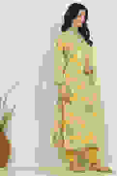 Yellow Cotton Printed Unstitched Suit Set image number 6