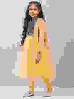 Mustard Yellow Art Silk Anarkali with Jacket Kurta Churidar Suit Set image number 7