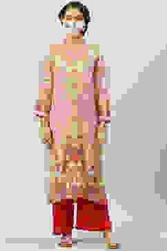 Peach Rayon Straight Printed Kurta image number 5