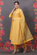 Yellow Cotton Silk Straight Embroidered Suit Set image number 4