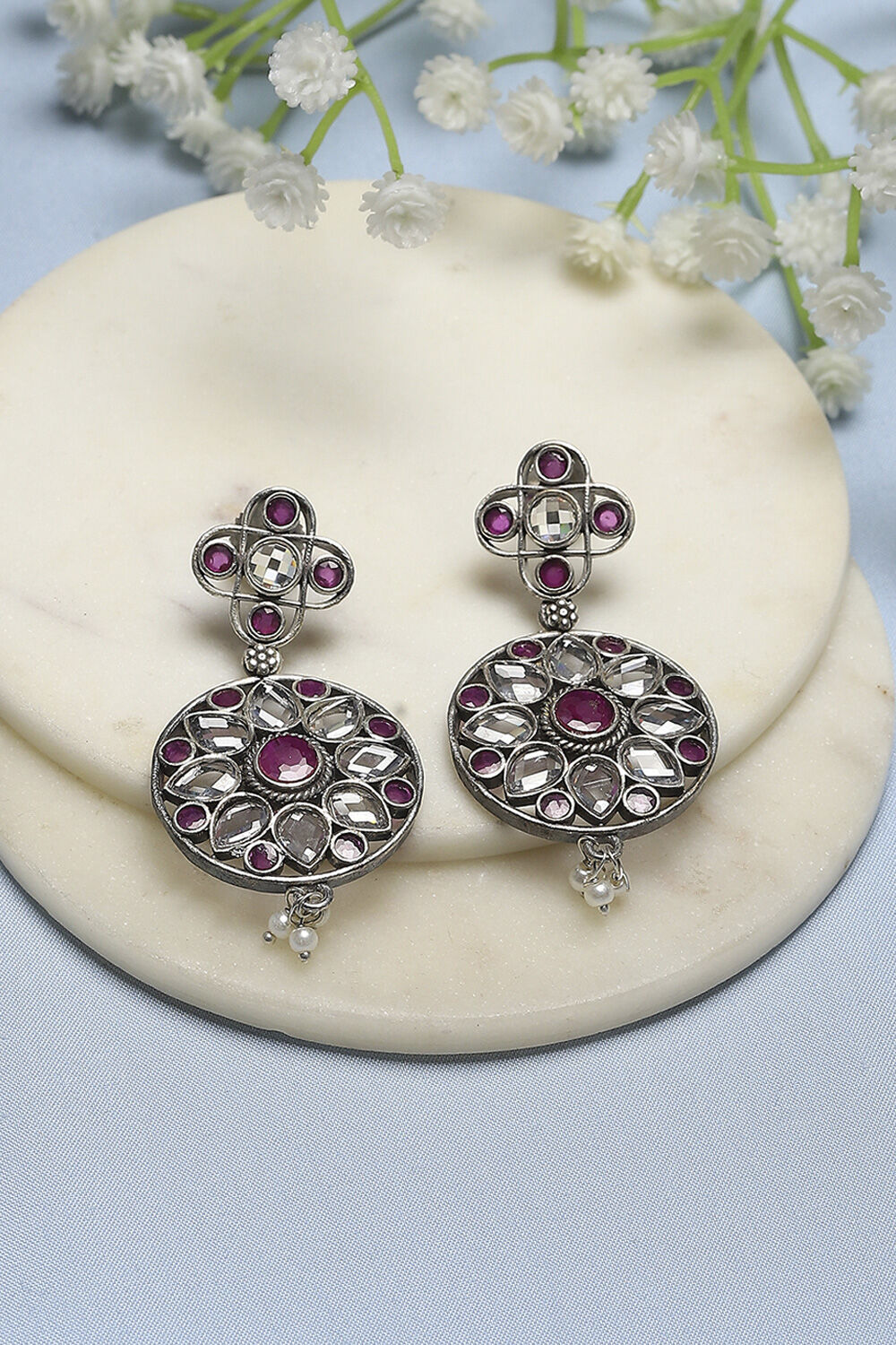 Pink White Brass Drop & Danglers image number 0