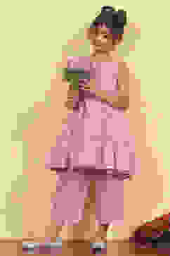 Pink Cotton Solid Tiered Kurta Set image number 0