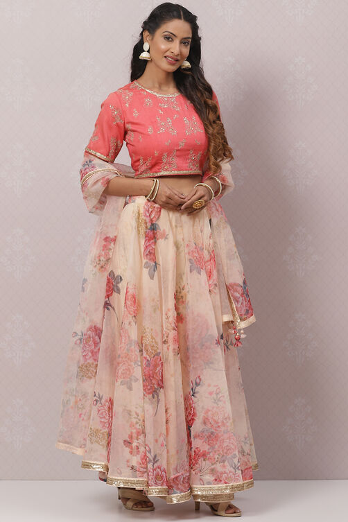 Mango Yellow Poly Cotton Lehenga Set image number 7