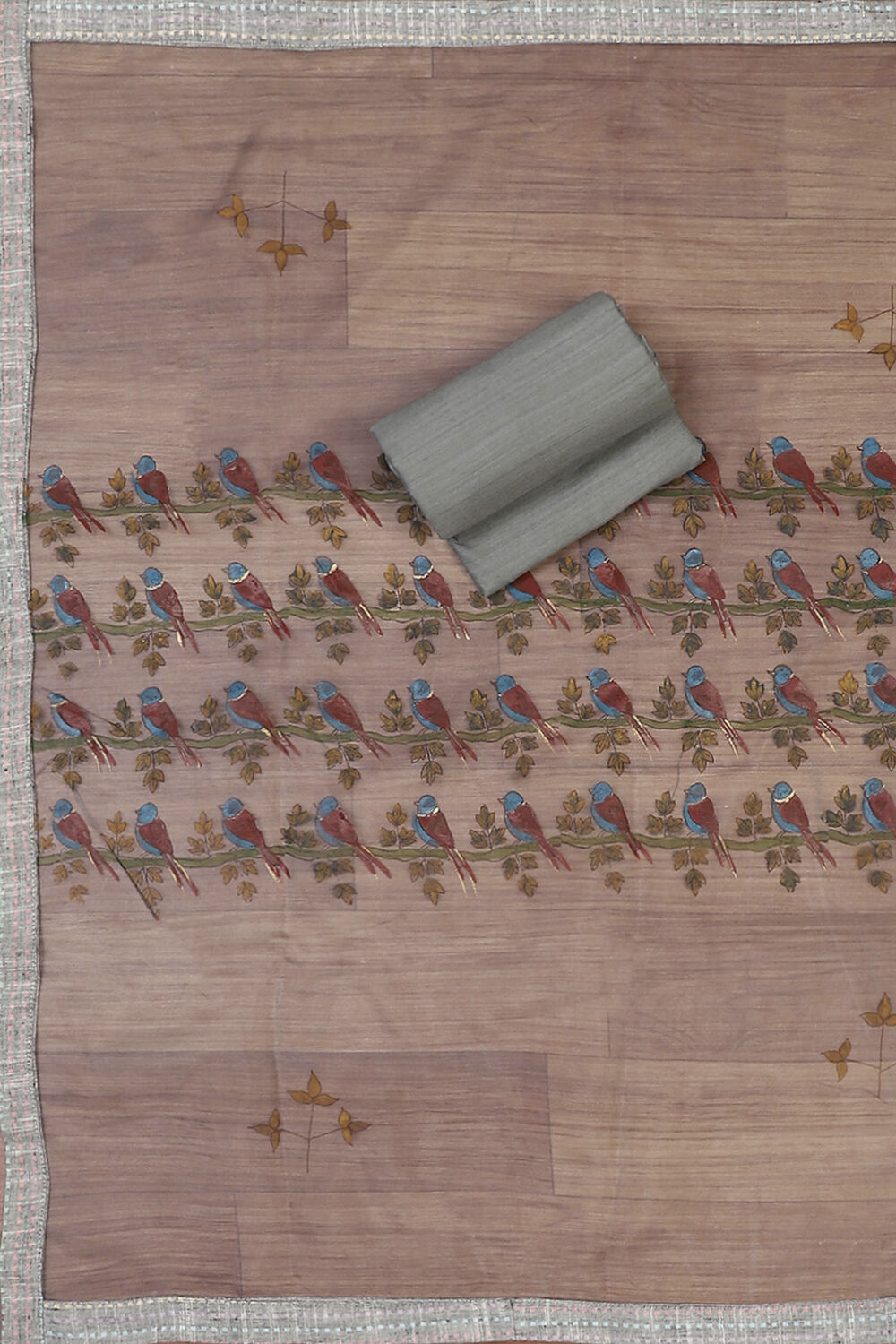 Gray Cotton Unstitched Suit Set image number 2