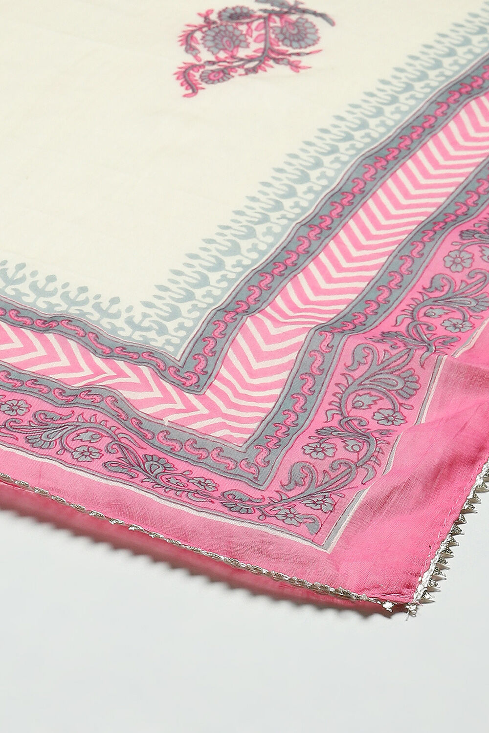 Pink Cotton Handloom Unstitched Suit Set image number 4