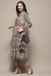 Beige and Black Pure Cotton Anarkali Suit Set image number 5