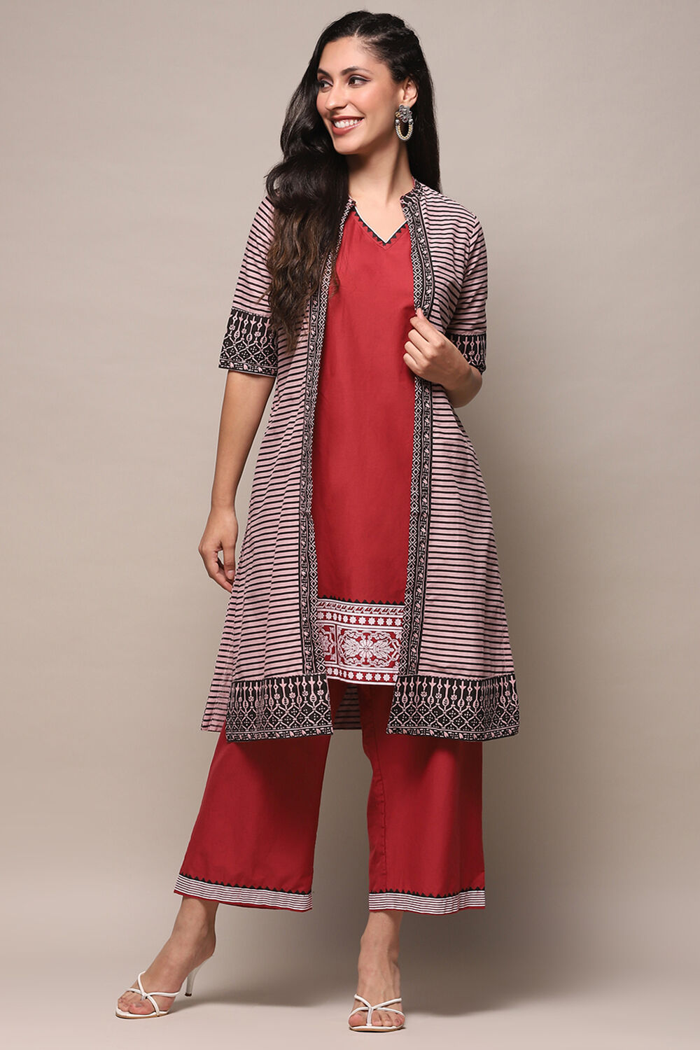 Maroon Cotton Printed Kurta & Palazzo Suit Set image number 0