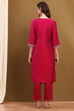 Magenta Floral Embroidered Festive Straight Suit Set image number 4