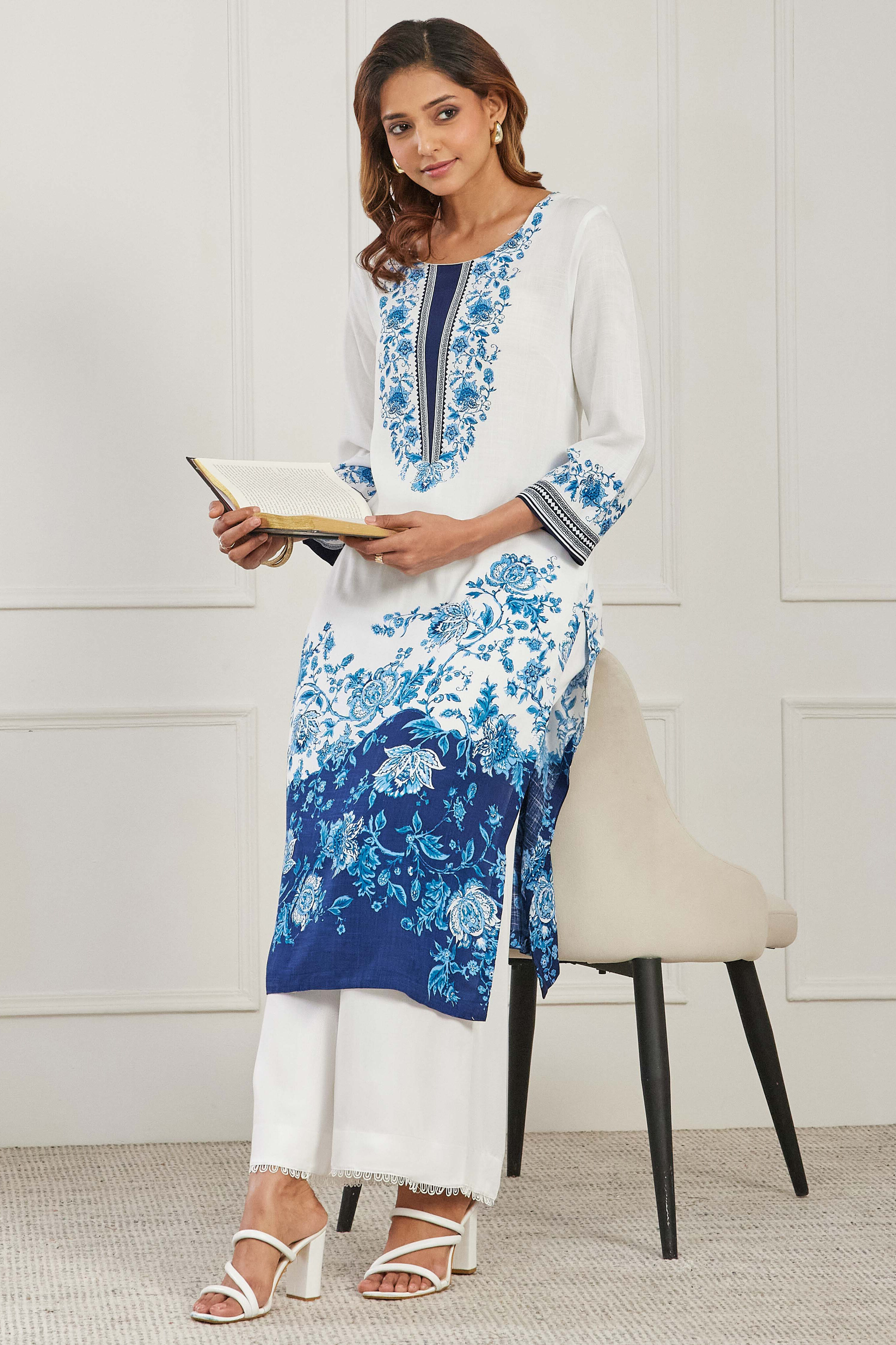 Blue Viscose Rayon Straight Kurta image number 0
