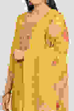 Yellow Silk Blend Machine Embroidered Unstitched Suit Set image number 2