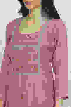 Pink Cotton Hand Embroidered Unstitched Suit Set image number 2