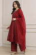 Red Chanderi Kalidar Dyed Suit Set image number 3