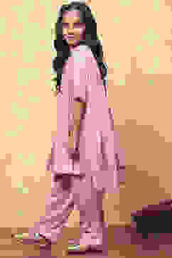 Pink Printed Angrakha Gathered Festive Flared Suit Set image number 2