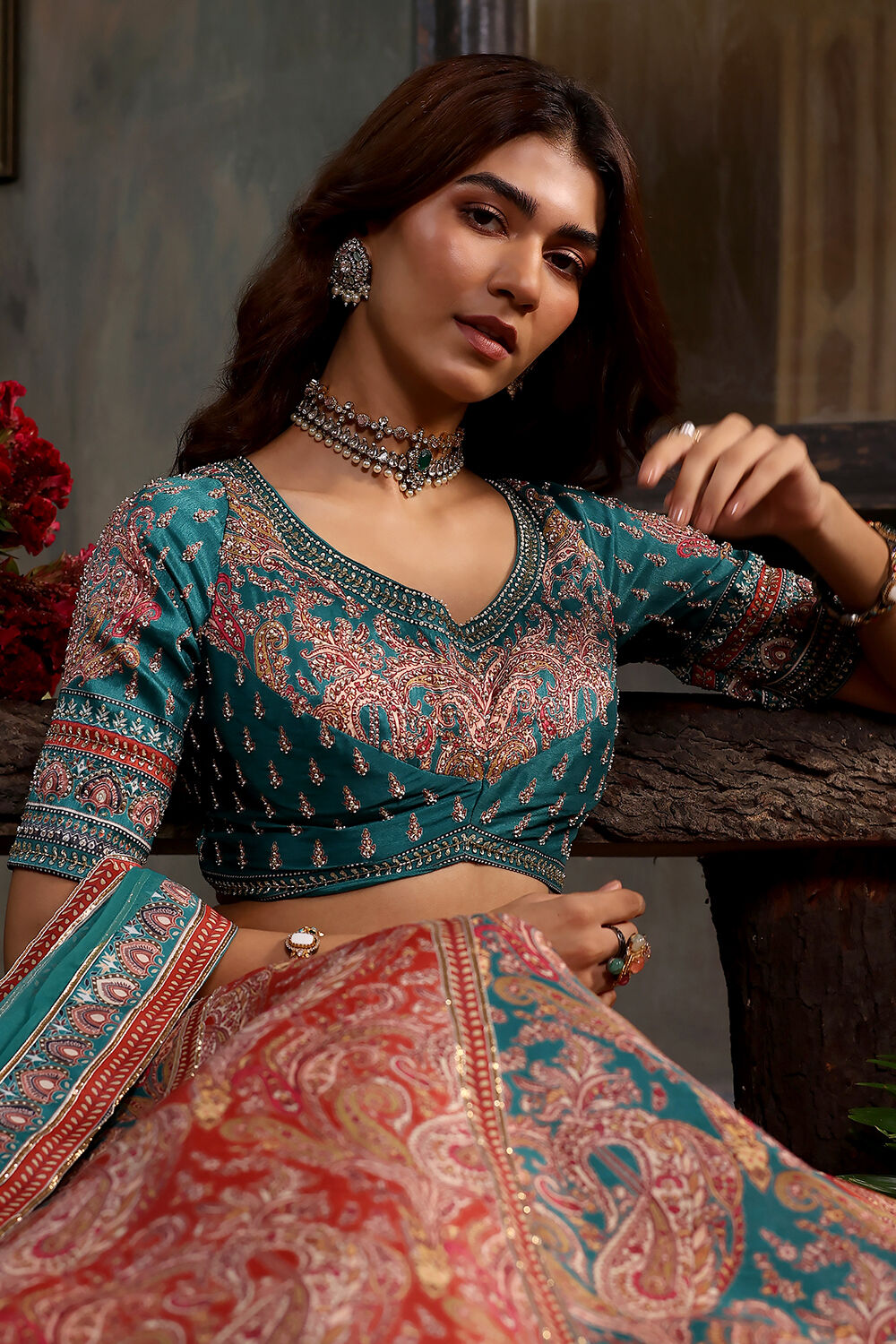 Purple Hand Embroidered Flared Lehenga Set image number 1