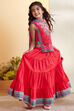 Red Cotton Floral Printed Tiered Lehenga Set image number 4