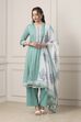 Turquoise Cotton Anarkali Kurta Palazzo Suit Set