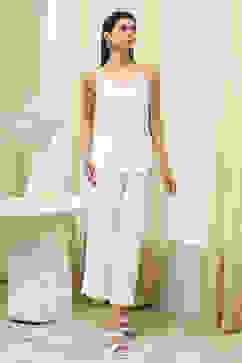 Off-White and Blue Cotton Floral Kalidar Suit Set image number 6