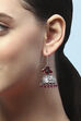 Dark Pink Oxidised Stone Studded Jhumkas image number 3