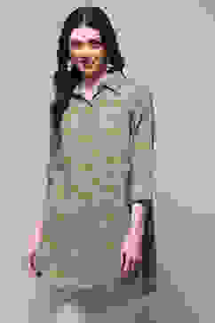 Olive Cotton Straight Kurta image number 5