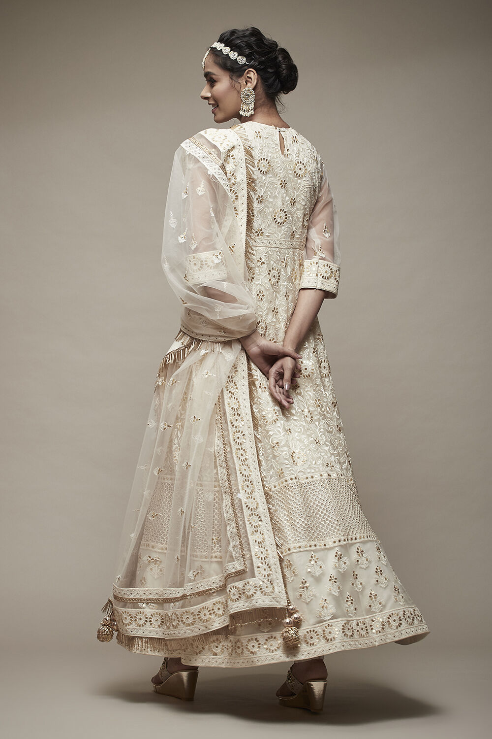 Cream Nylon Anarkali Suit Set image number 2