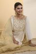 Gold Poly Zari Floral Dupatta image number 1