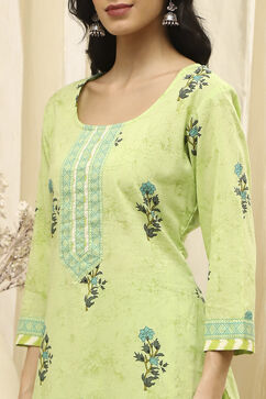 Lime Green Cotton Screen Print Unstitched Suit Set image number 2